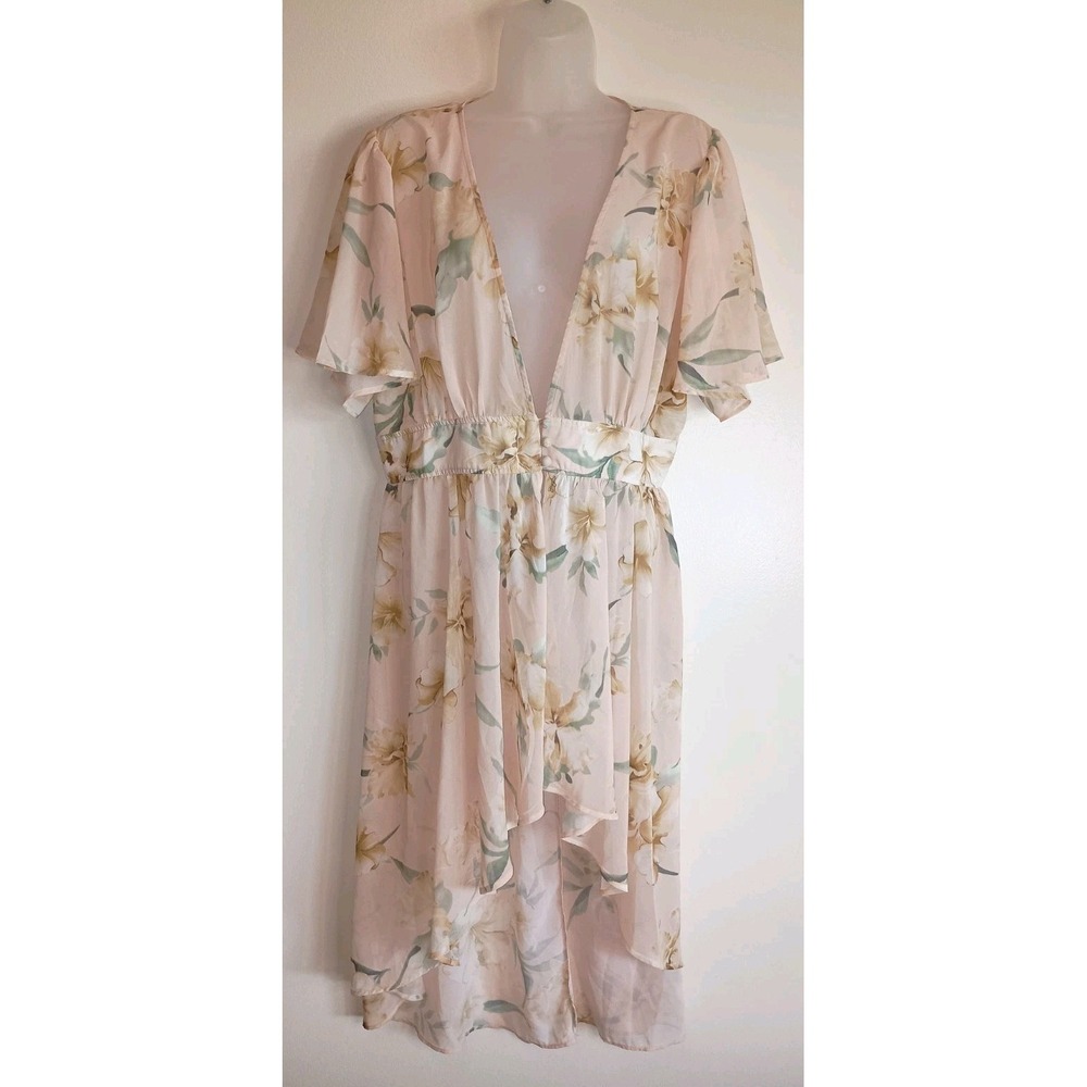 Daytrip Floral Chiffon Duster Kimono Sheer High Low Button Front Boho Large